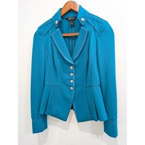 WHBM Jacket Womens Size‎ 00 Teal Military Steampunk Ponte Long Sleeve Blazer